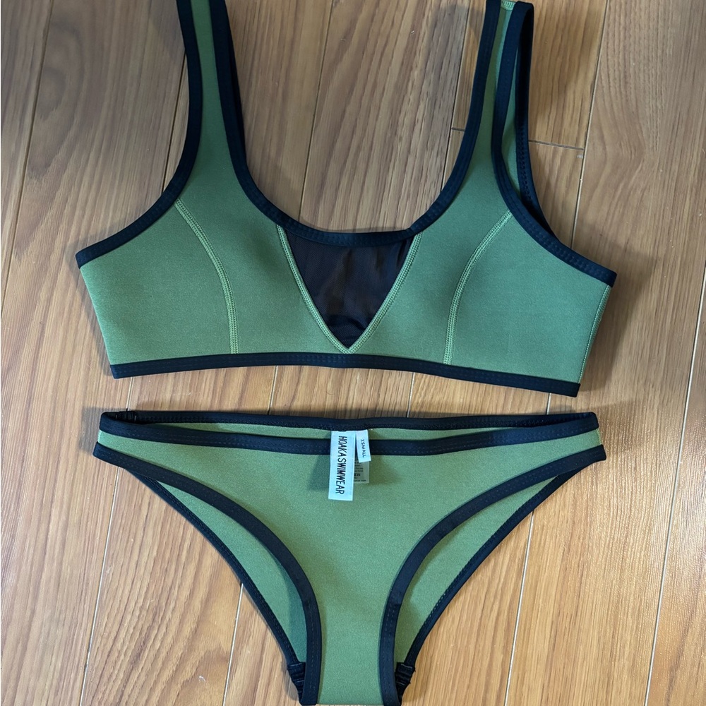 Olive Green Bikini Set with Black Trim